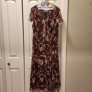 Womens Floral Sheer 3/4 Length Dress Size 12